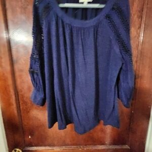 Skies Are Blue Navy Blouse with Lace Accents